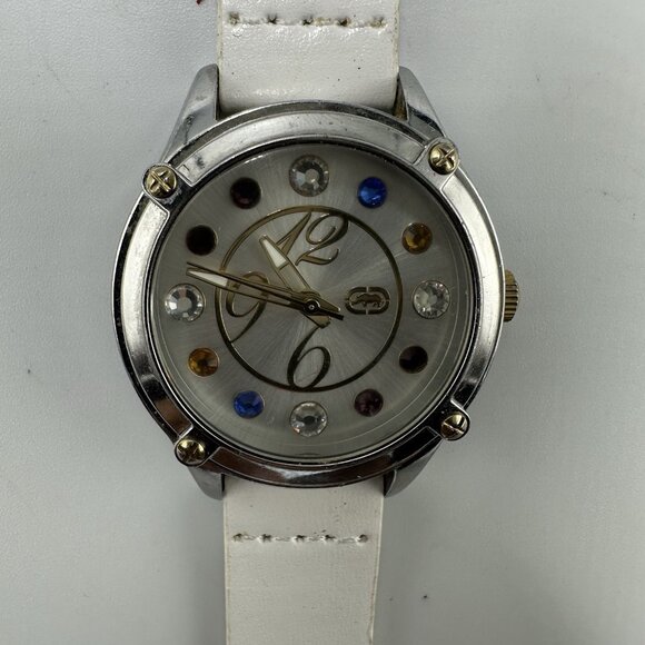 Marc Ecko Watch Women Silver Tone Rhinestone Hour Markers White Band 9.5 Inch - Picture 1 of 12